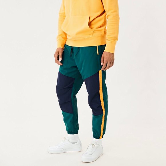 American Eagle Outfitters Other - AE American Eagle Colorblock Navy Blue Multicolor Side Tape Detail Nylon Joggers